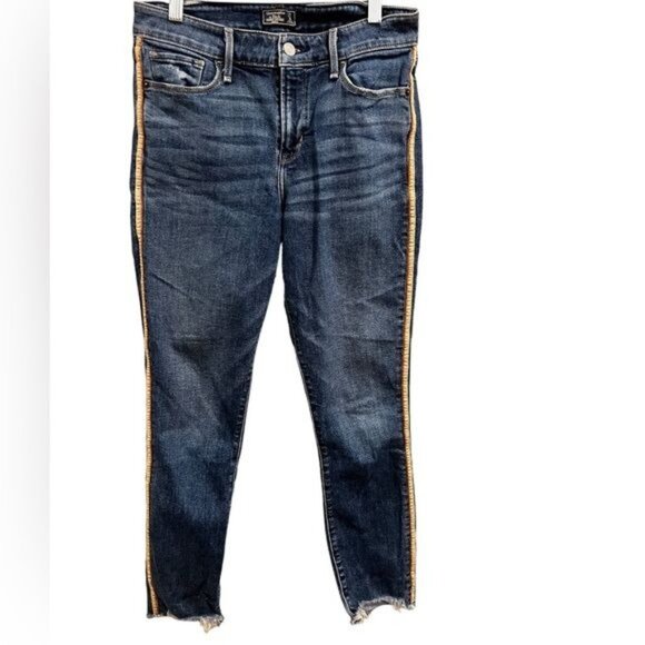 Abercrombie & Fitch Harper Low Rise Ankle Medium Wash Side Ribbon Size 4 - Picture 5 of 13